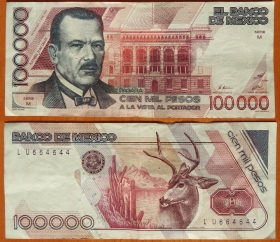 Мексика 100000 песо 1988 Серия M