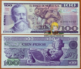 Мексика 100 песо 1982 UNC Серия UQ