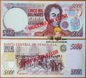 Венесуэла 5000 боливаров 1997 UNC Образец