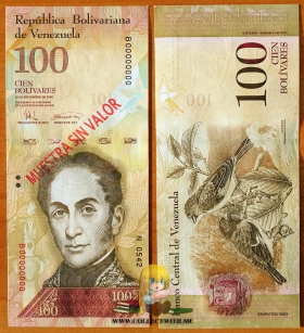 Венесуэла 100 боливаров 2008 UNC Образец