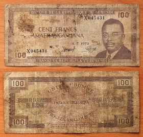 Бурунди 100 франков 1973 P-23b