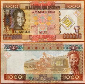 Гвинея 1000 франков 2010 UNC- 50 лет