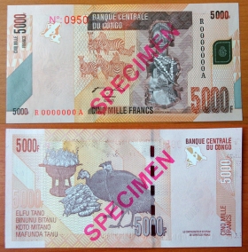 Конго 5000 франков 2005 Образец UNC