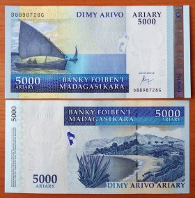 Мадагаскар 5000 ариари 2016 aUNC