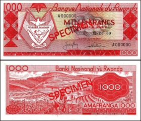 Руанда 1000 франков 1969 Образец UNC