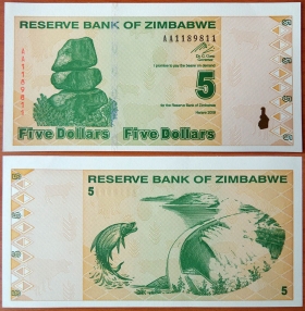 Зимбабве 5 долларов 2009 Радар 1189811