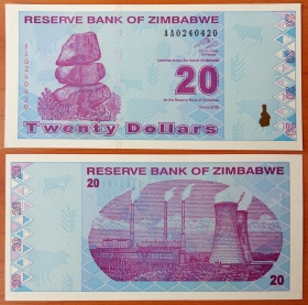 Зимбабве 20 долларов 2009 Радар 0240420