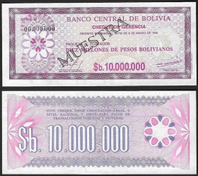 Боливия 10 миллионов Песо Боливиано 1985 UNC Образец