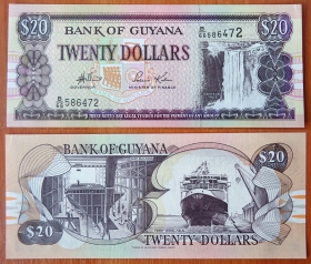 Гайана 20 долларов 1996 (2006) P-30d UNC (Серия B/66)