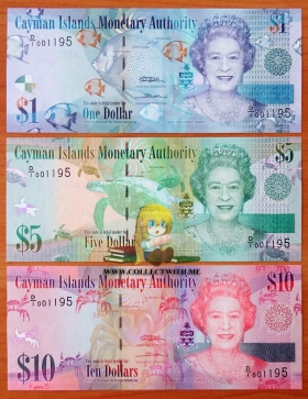 Каймановы острова 1, 5, 10 долларов 2010 UNC