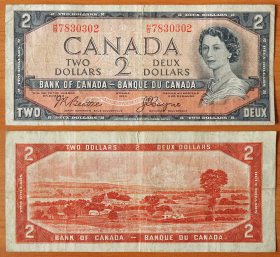 Канада 2 доллара 1954 VF Лицо Дьявола