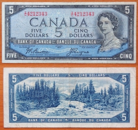 Канада 5 долларов 1954 VF Лицо Дьявола P-68b