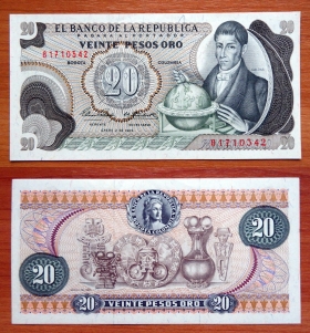 Колумбия 20 песо оро 1969 UNC