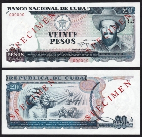 Куба 20 песо 1991 UNC Образец