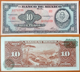 Мексика 10 песо 1965 aUNC