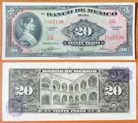 Мексика 20 песо 1965 aUNC