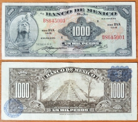 Мексика 1000 песо 1973 Синие печати