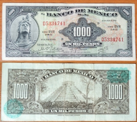 Мексика 1000 песо 1973 Зеленые печати (2)