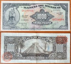 Мексика 1000 песо 1974 Коричневые печати