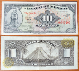 Мексика 1000 песо 1974 Желтые печати