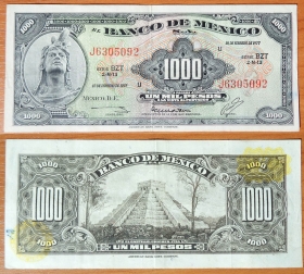 Мексика 1000 песо 1977 Желтые печати