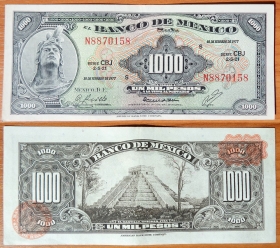 Мексика 1000 песо 1977 Коричневые печати