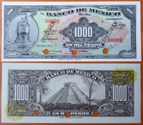 Мексика 1000 песо 1977 UNC Образец Р-52s