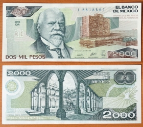 Мексика 2000 песо 1989 UNC (Подпись 1)