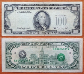 США 100 Долларов 1990 VF Брак