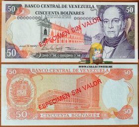 Венесуэла 50 боливаров 1995 UNC Образец