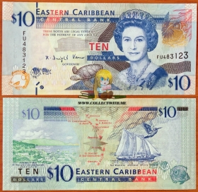 Восточные Карибы 10 долларов 2008 aUNC/UNC