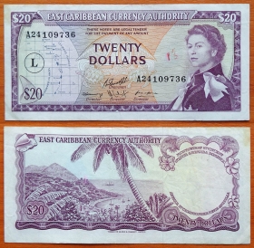 Восточные Карибы (Ст. Люсия) 20 долларов 1965