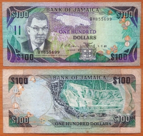 Ямайка 100 долларов 1991 F P-75a
