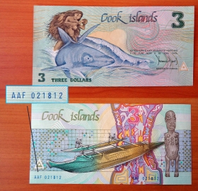 Острова Кука 3 доллара 1987 UNC Номер AAF 021812