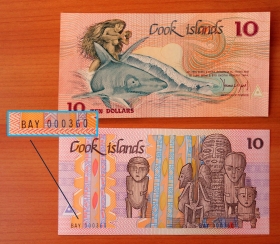 Острова Кука 10 долларов 1987 UNC Номер BAY 000360