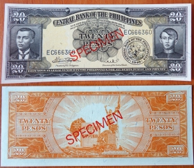 Филиппины 20 песо 1949 Образец UNC