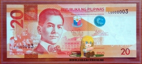 Филиппины 20 писо 2014 B UNC LU 000003 Р-206