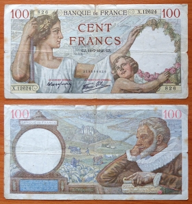 Франция 100 франков 11.7. 1940 F/VF P-94