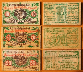 Австрия 10, 20, 50 хеллеров 1920 дерево