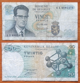 Бельгия 20 франков 1964 P-138 Замещенка