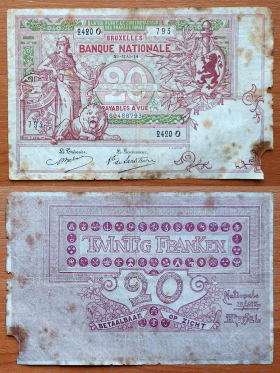 Бельгия 20 франков 21-mai-1914 P-67