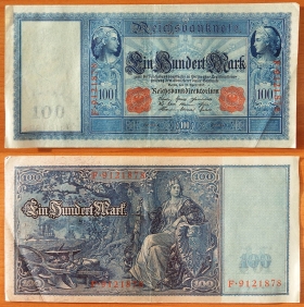 Германия 100 марок 1910 VF/XF Серия F