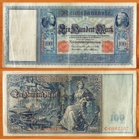 Германия 100 марок 1908 VF Серия C (2)