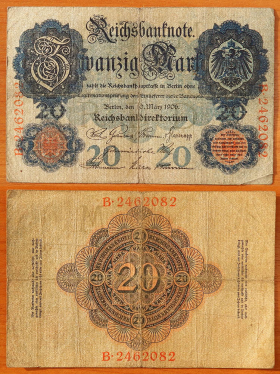 Германия 20 марок 1906 F/VF Серия M/D (2)