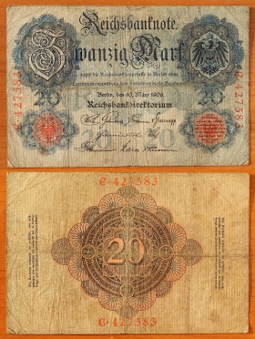 Германия 20 марок 1906 F/VF Серия X/B