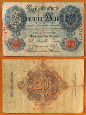 Германия 20 марок 1906 F/VF Серия X/C