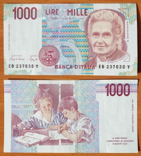 Италия 1000 лир 1990 XF/aUNC