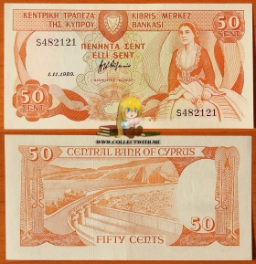 Кипр 50 центов 1989 UNC-