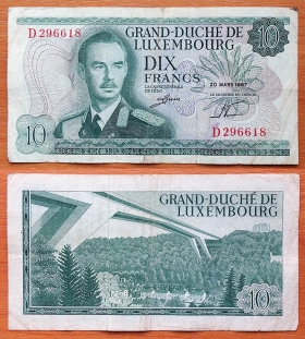 Люксембург 10 франков 1967 VF P-53