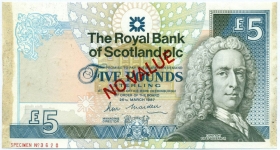 Шотландия 5 фунтов 1987 aUNC Образец